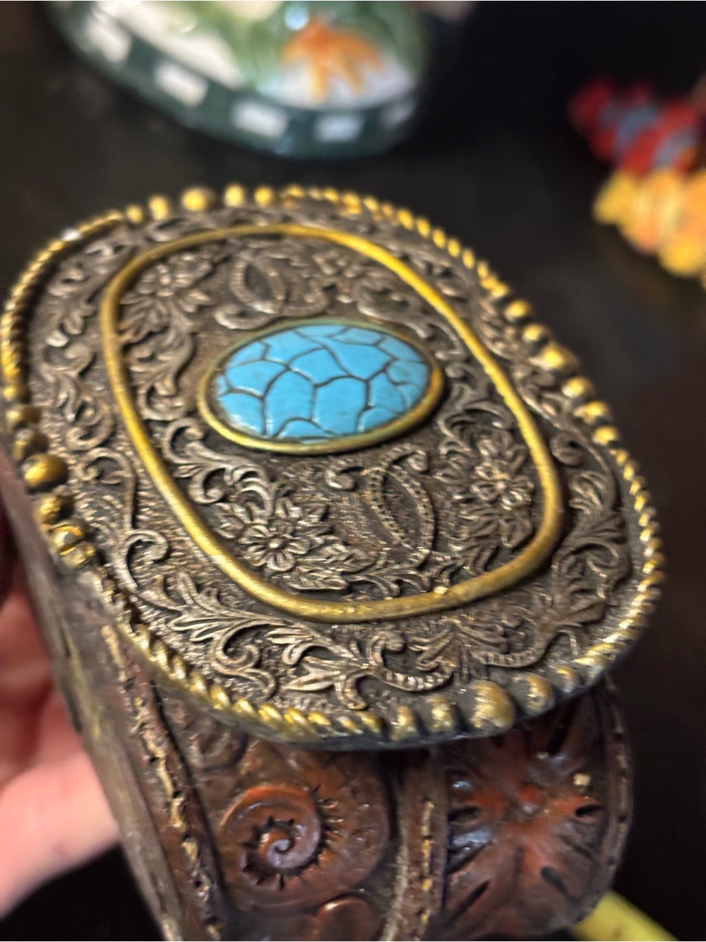 Western Turquoise Leather Belt Buckle Decor - Picture 5 of 5